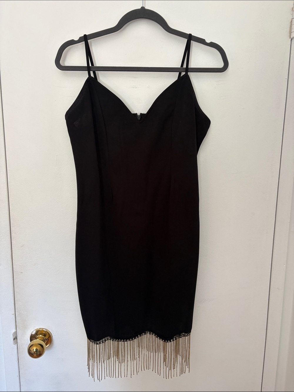 Black Fringe Hem Slip Dress - Elegant Evening Dress